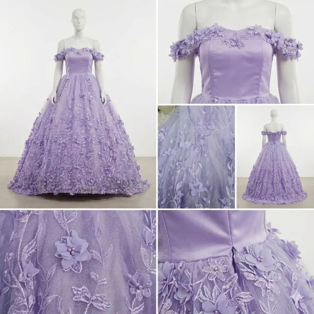 ? Vestido de Debutante / Festa Lilás ? Bordado Floral 3D