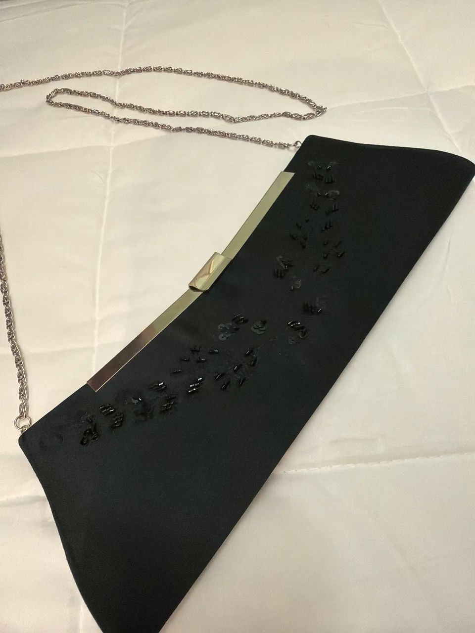 Bolsa de Festa Preta com Corrente e Bordado - Foto 2