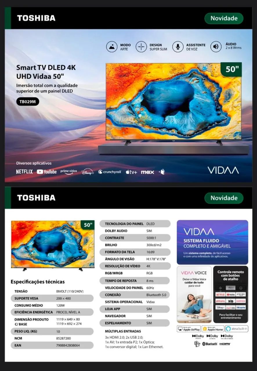 TV 50 polegadas 4k DLED - TOSHIBA - Foto 2