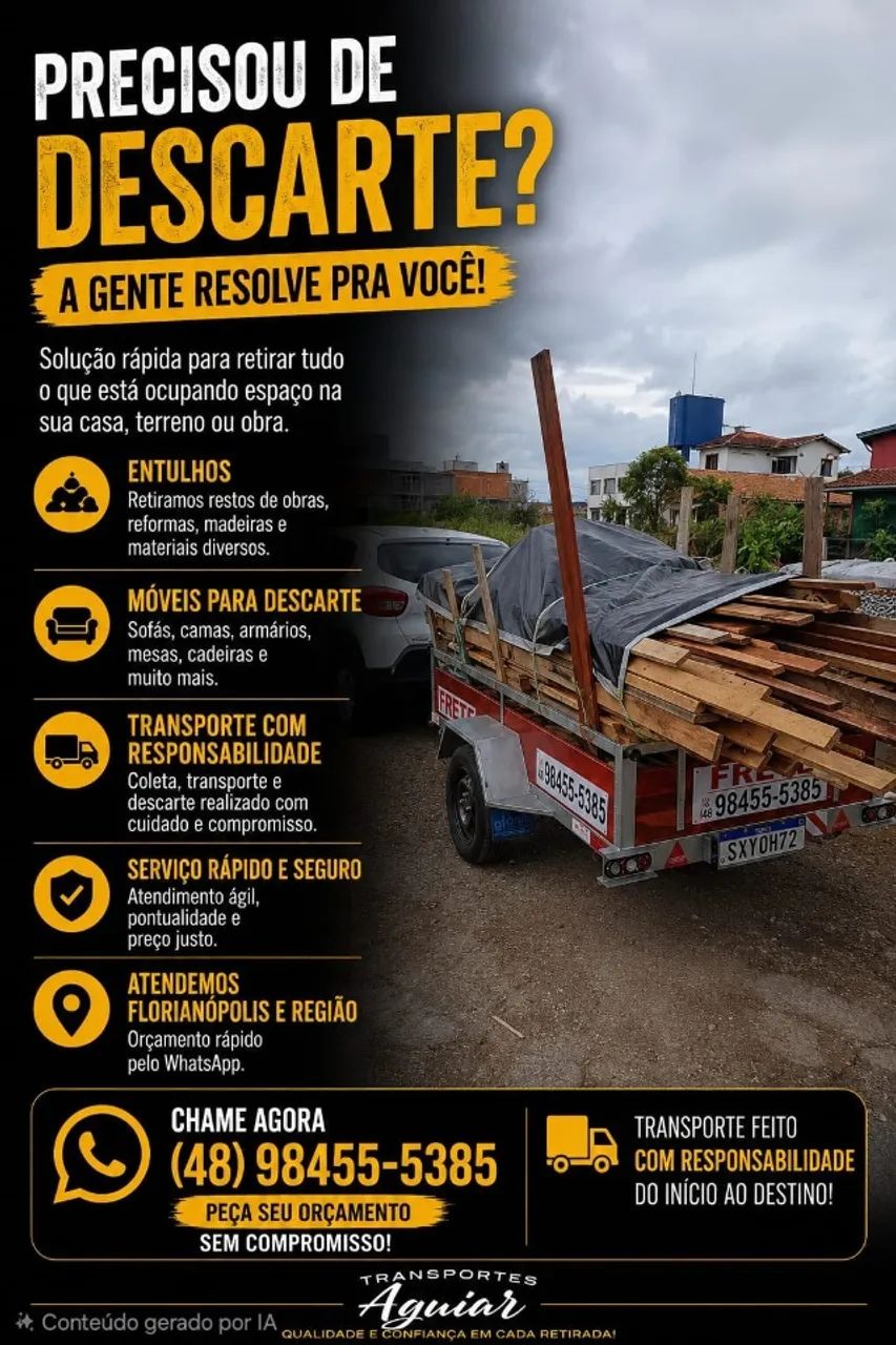 RETIRADA DE ENTULHOS PARA DESCARTE / FRETE COM RESPONSABILIDADE * 