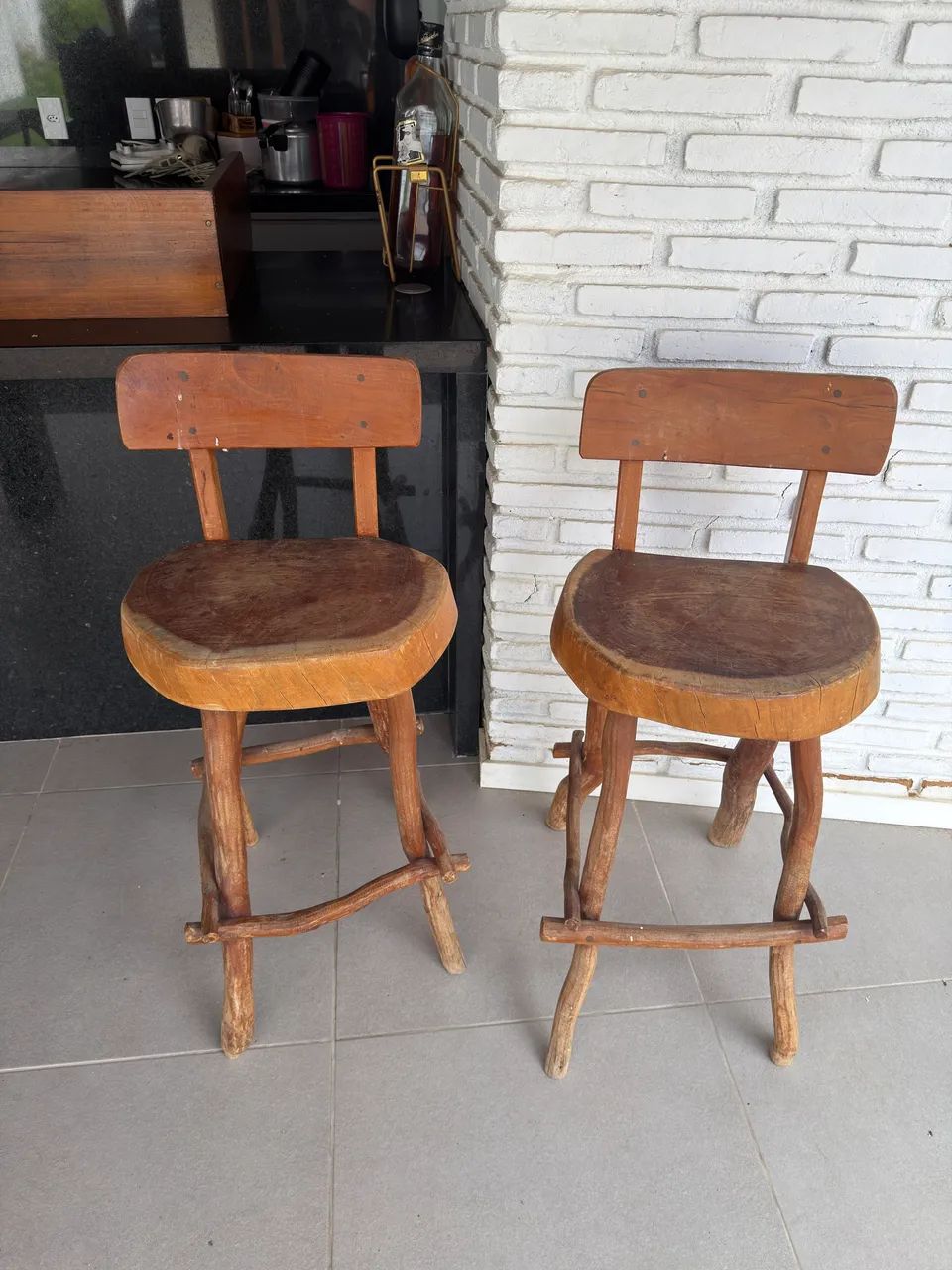 Cadeira banqueta rústica c/ 2