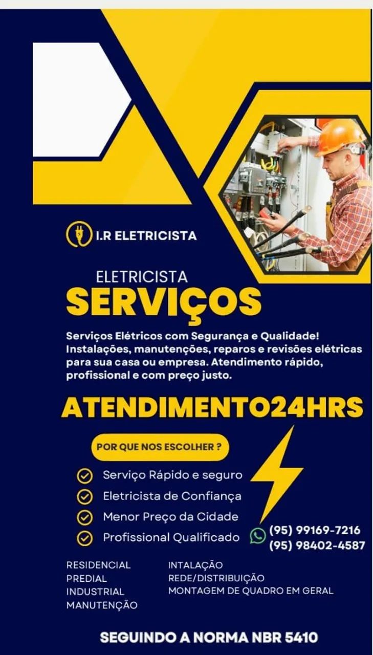 Eletricista disponível 24 horas cidade ou interior.