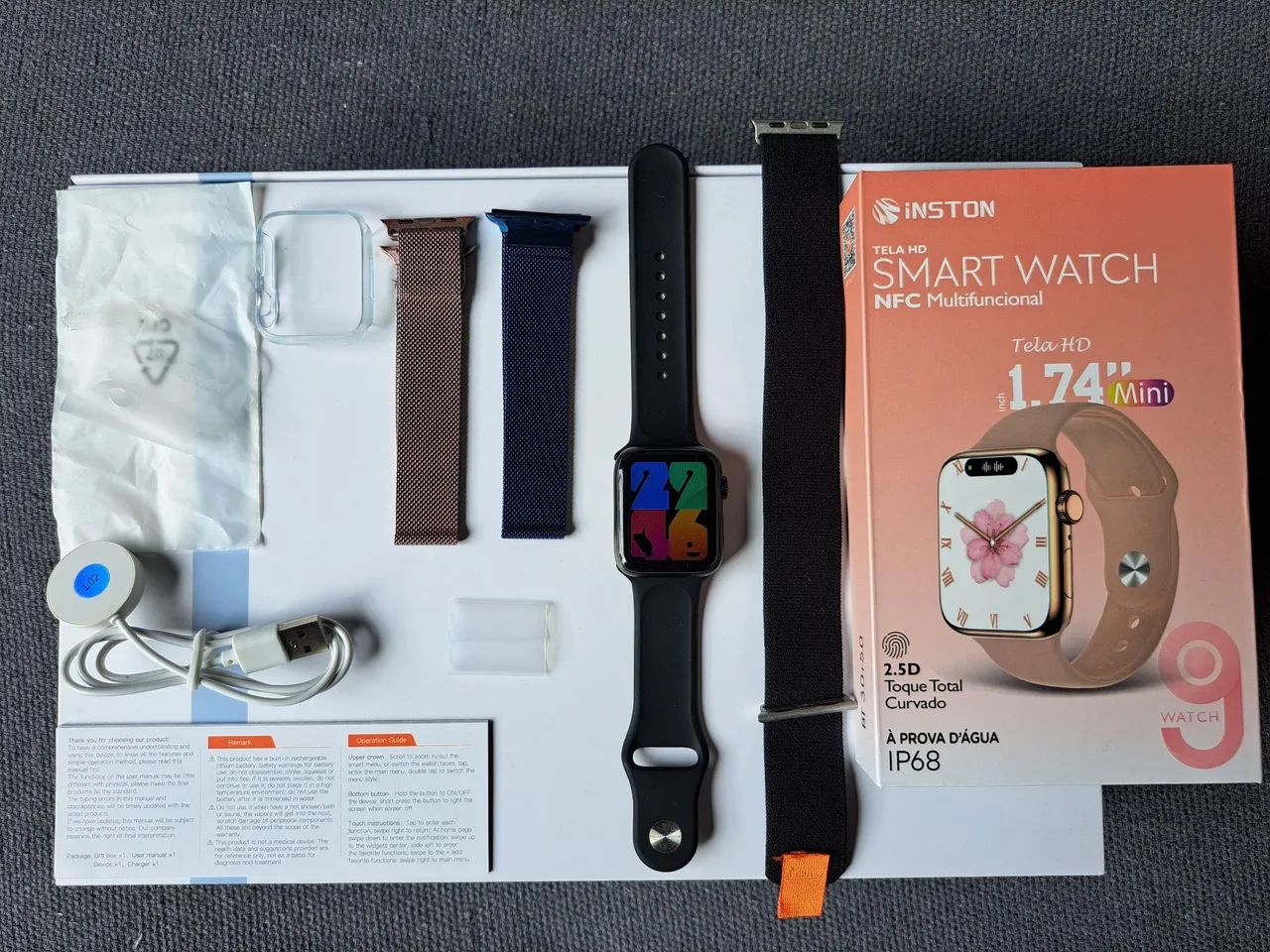 Smartwatch Inston Q9 NFC HD 1.74? Mini + Vários Acessórios, original.<br>