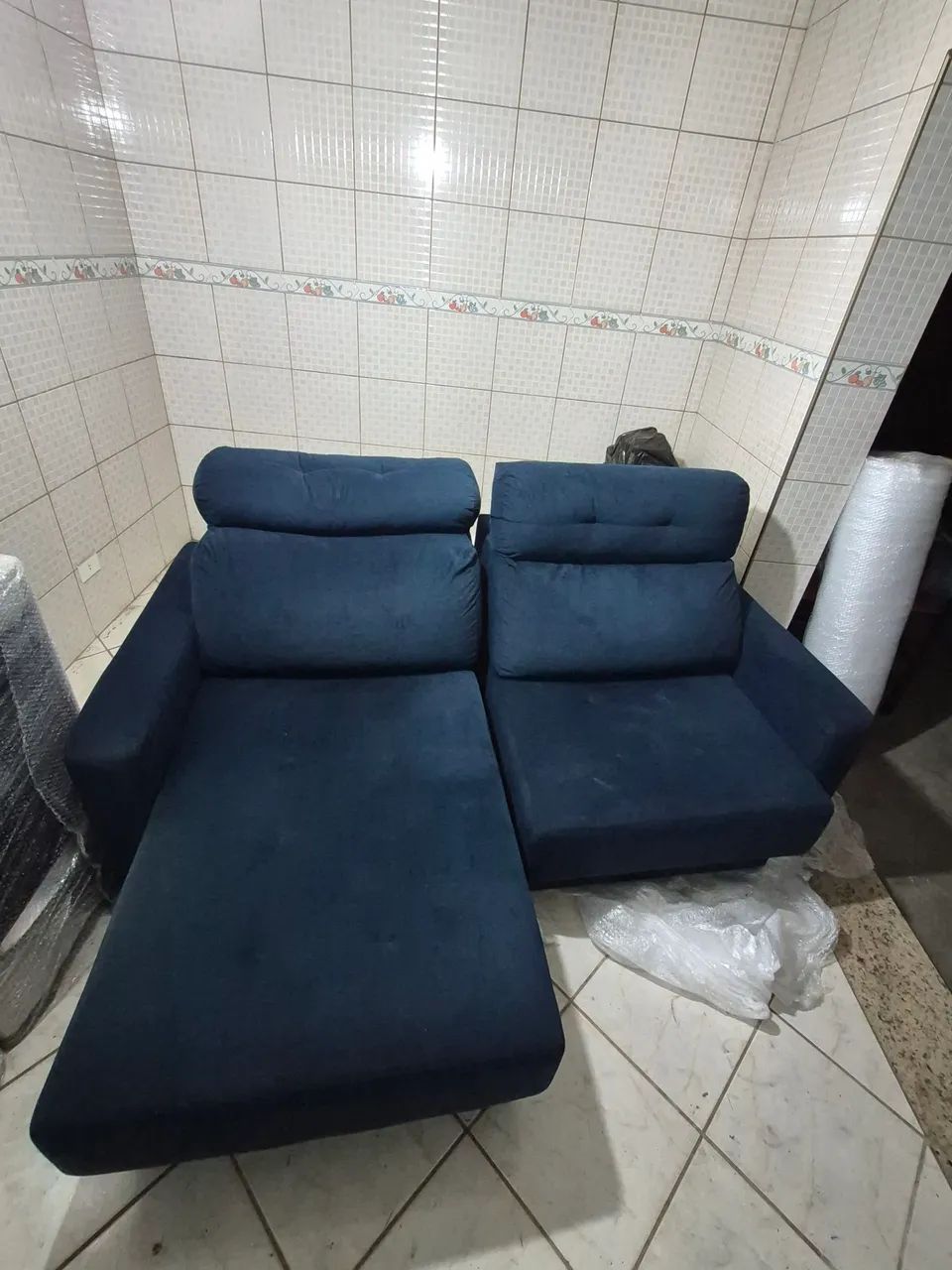 Sofa retrátil e reclinável 2 lugares | tecido suede Azul marinho 