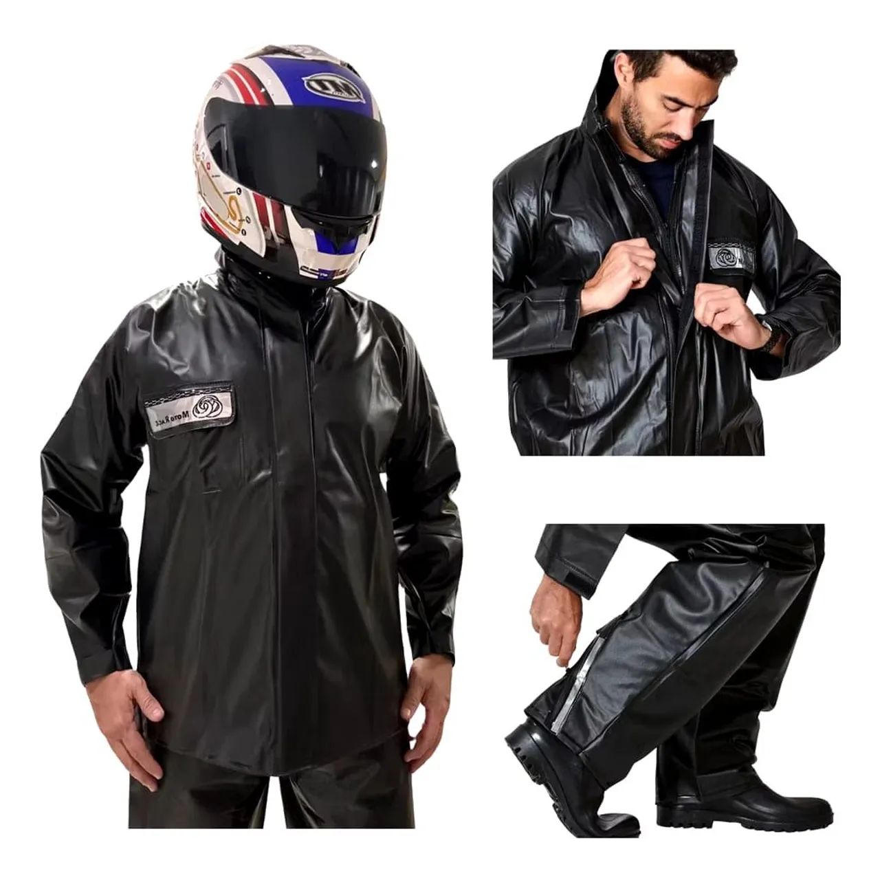 Conjunto Capa Chuva Moto Emborrachada Impermeável Com Gola Flex EXGG - Foto 4