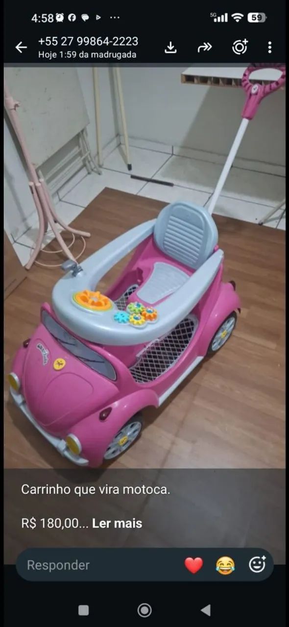 Carrinho 2 em 1 vira motoca