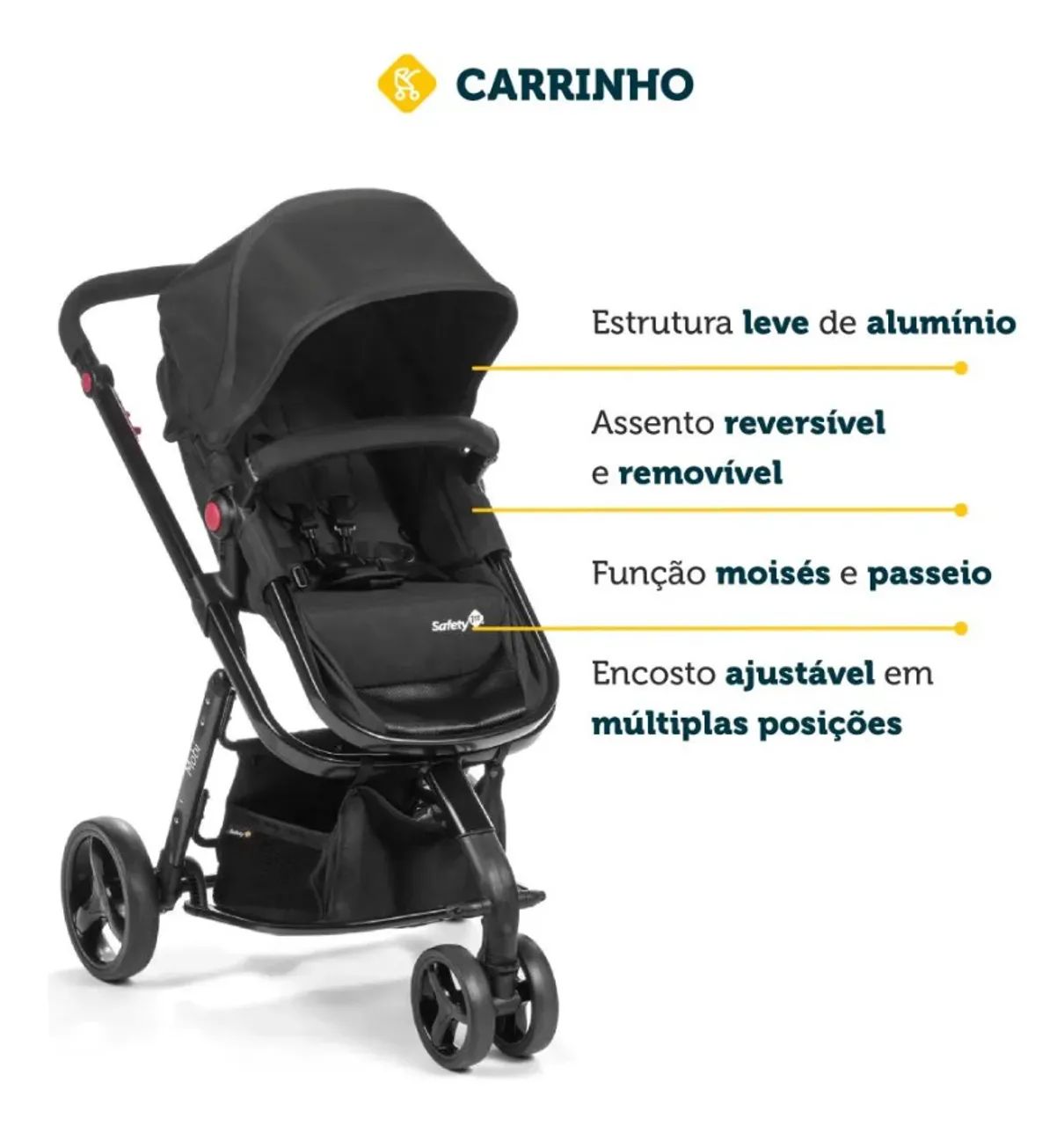 Kit Carrinho De Bebê Mobi Safety + bebê conforto e base - Foto 4
