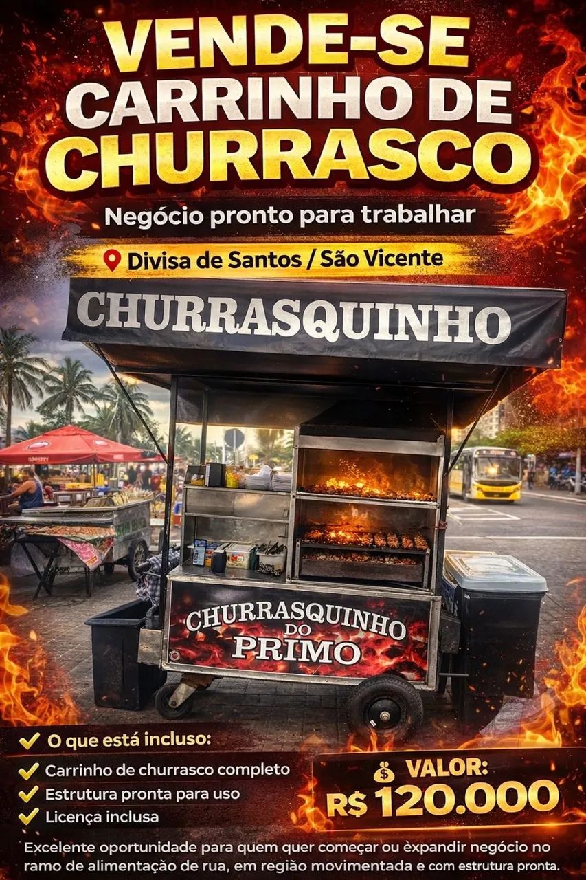 Carrinho de espetinho  com ponto na divisa ,no ponto das lotação e na calçada da praia 