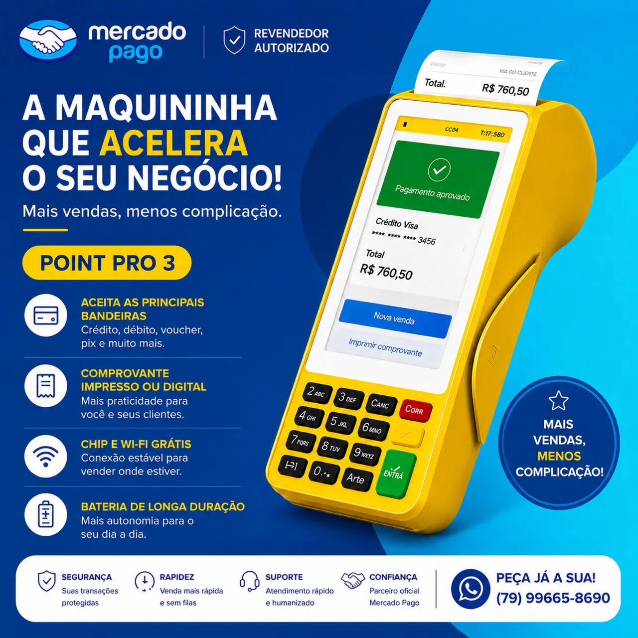 Maquininha de Cartão Point Pro 3 com conexão 4g