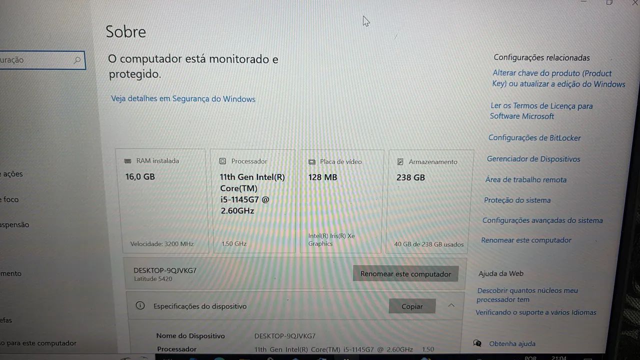 Notebook Dell 5420 corei5 - 16gB- 256Hd- ssd  14 polegadas  - Foto 3