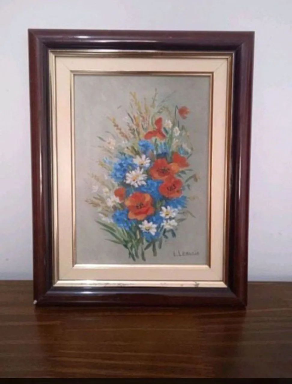 Pintura a Oleo Flores com Moldura Assinada