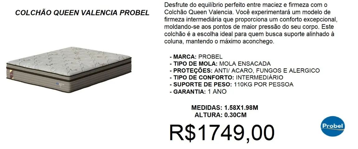 Colchão queen molas probel valencia - à pronta entrega
