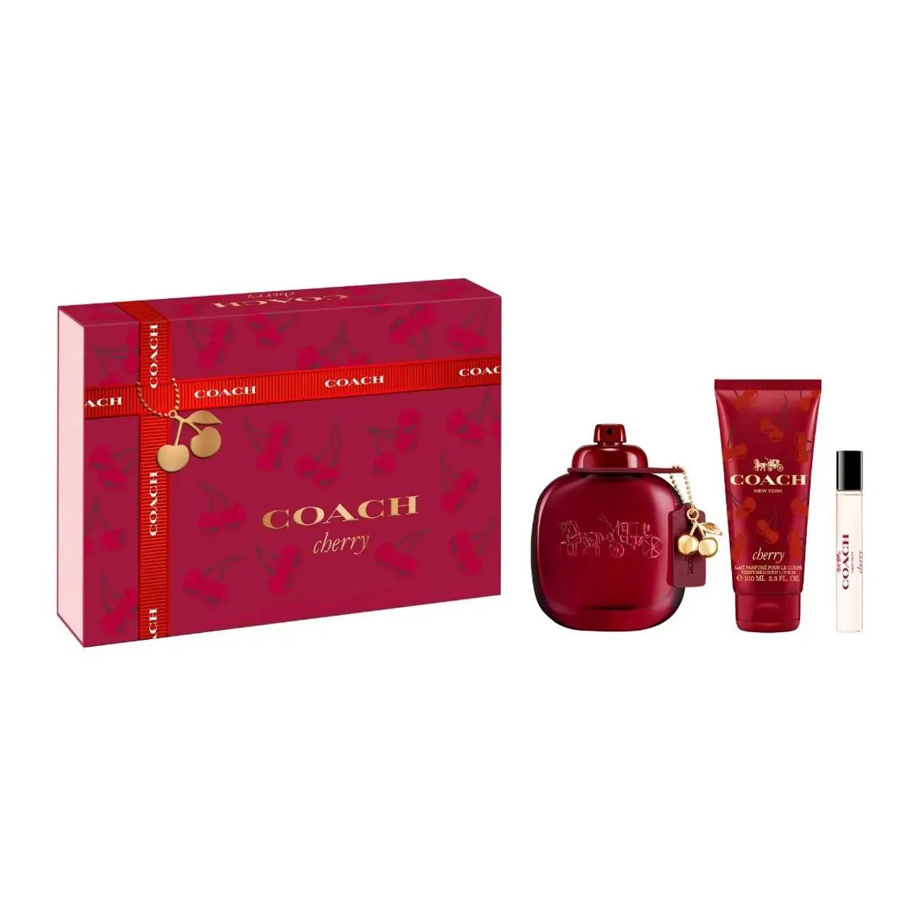 Kit perfume Coach Cherry 90ml + loção + travel spray 