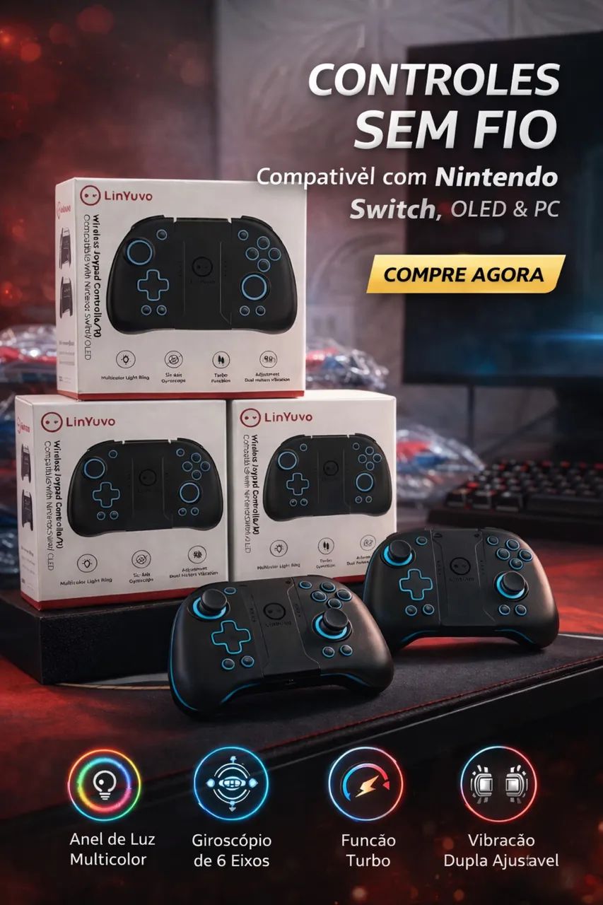 Joypad Wireless LinYuvo KS-47 com LED RGB para Switch & PC novos na caixa