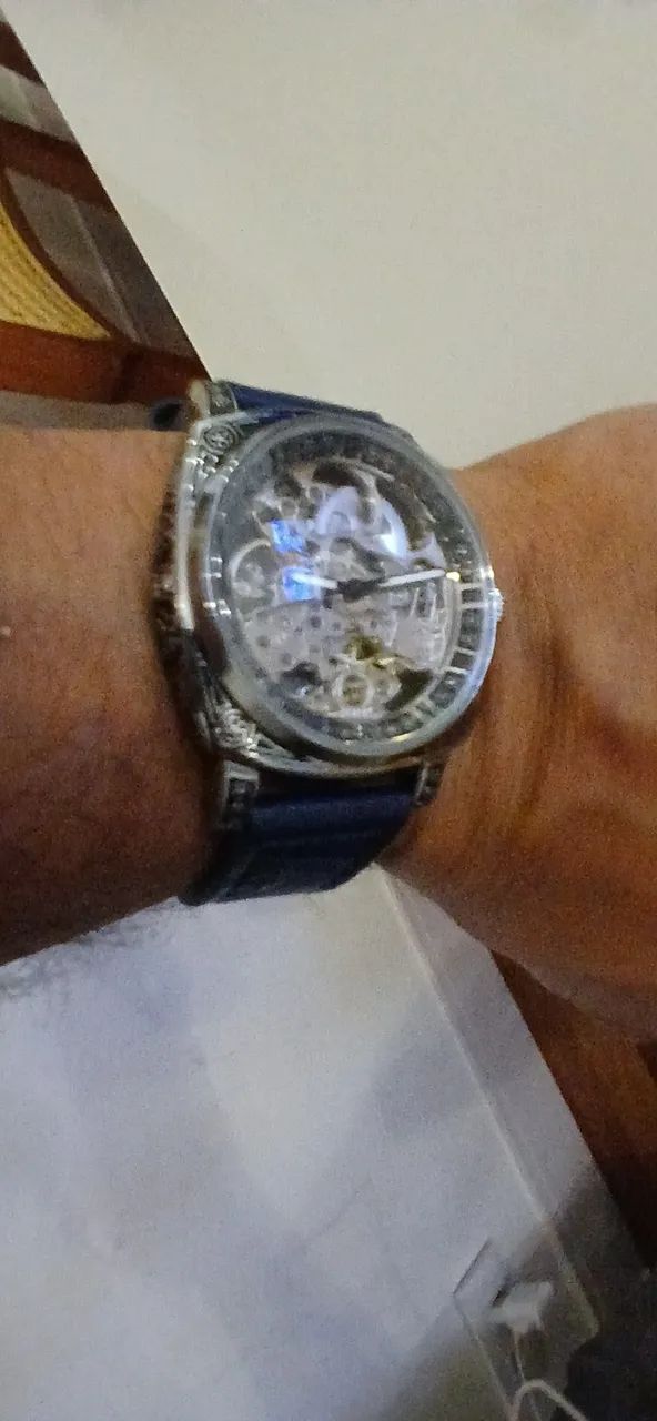 Relógio esqueleto automático couro - Foto 2