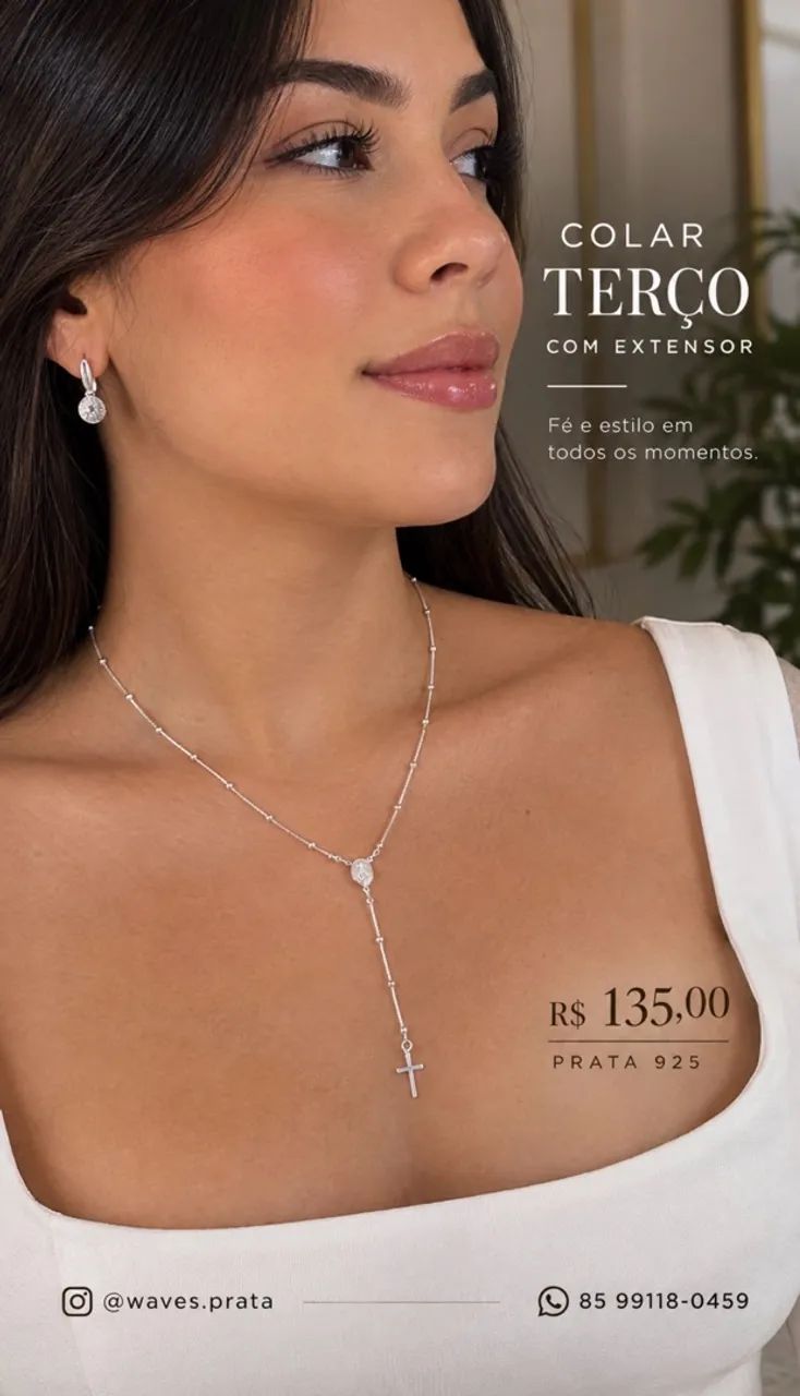 Colar Terço com Extensor Prata 925
