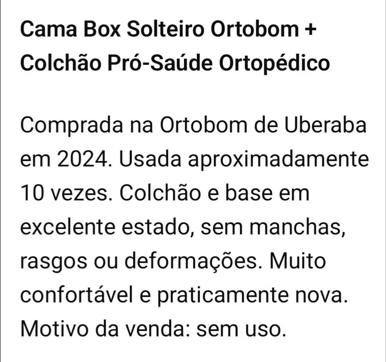 Cama Box solteiro Ortobom com base, semi nova.. Valor: 990,00