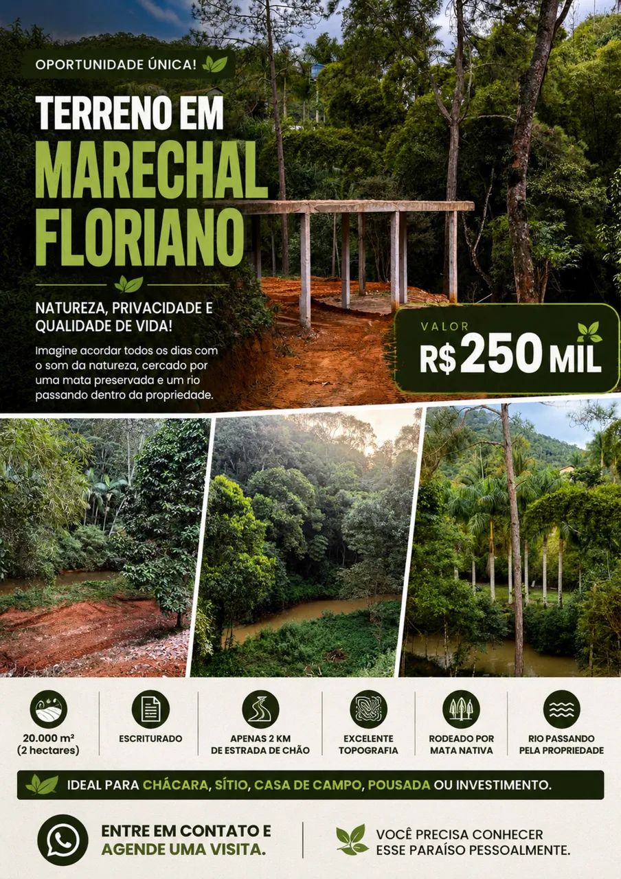 MARECHAL FLORIANO - Chácara / Terreno com Riacho passando dentro.