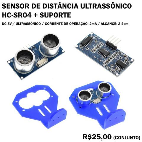 Sensor de Distância Ultrassônico Arduíno HC-SR04 com Suporte