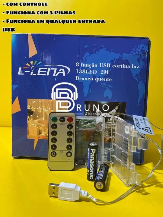 Cortina Led Estrela Pisca Branco Quente Pilha ou usb<br> - Foto 4