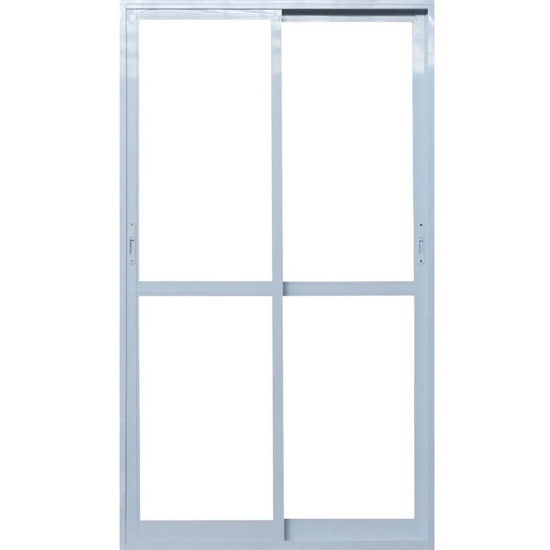 Porta de correr em alumínio branca com vidro temperado 2 folhas 220x140x8