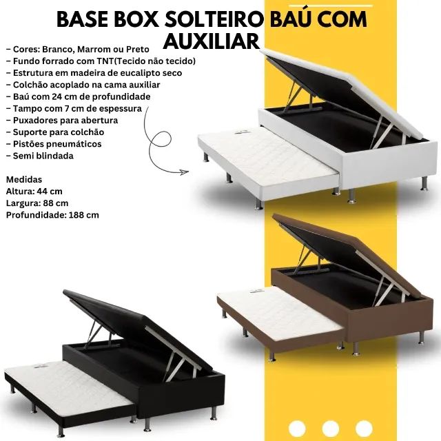  *Base Box Solteiro Baú com Auxiliar Pronta Entrega. - Foto 2