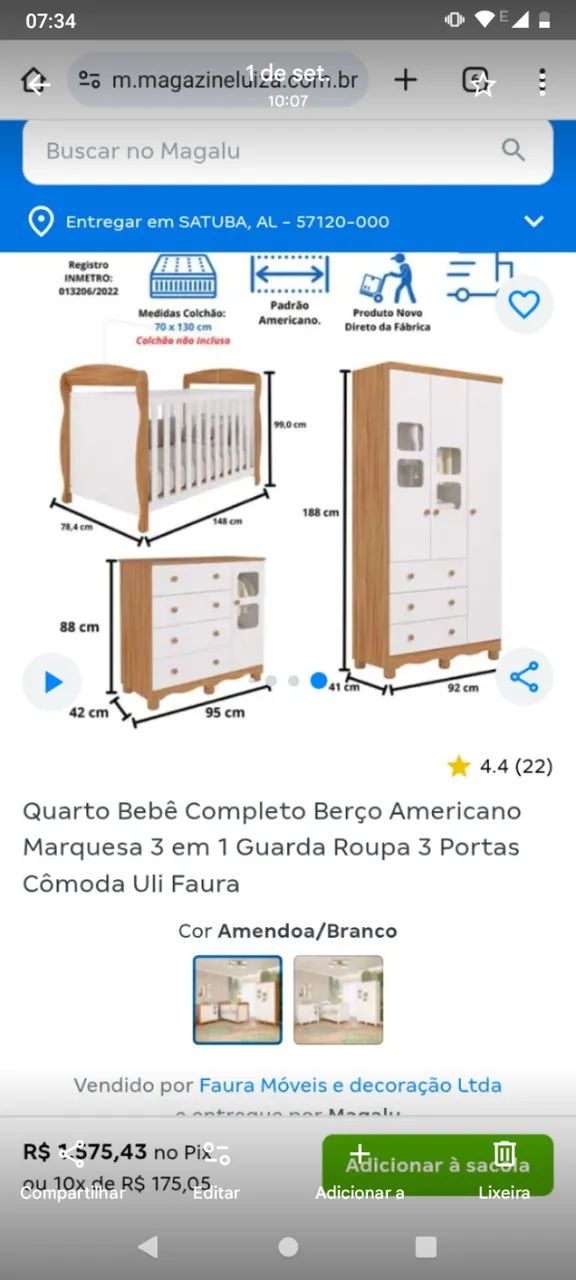 Guarda-roupa e cômoda infantil 