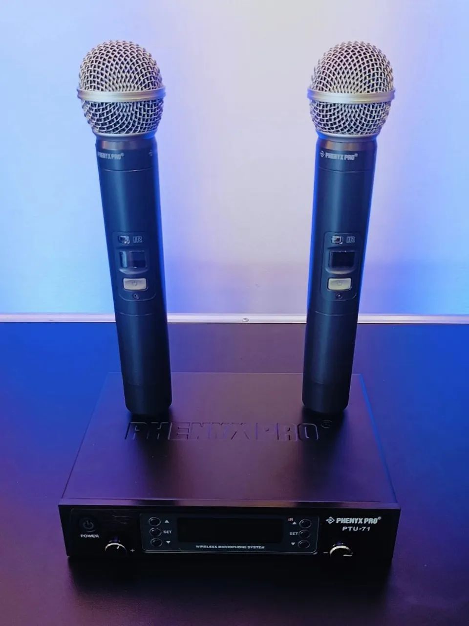 Sistema de Microfone Sem Fio UHF Duplo com Varredura Automática Phenyx Pro PTU-71-2H