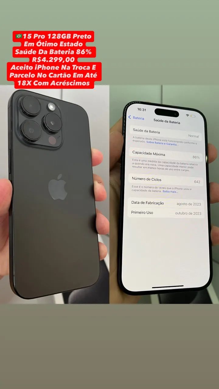 used　iPhone 15pro　128GB iPhone 15 Pro 128GB Preto Usado - Celulares e Smartphones - Zona
