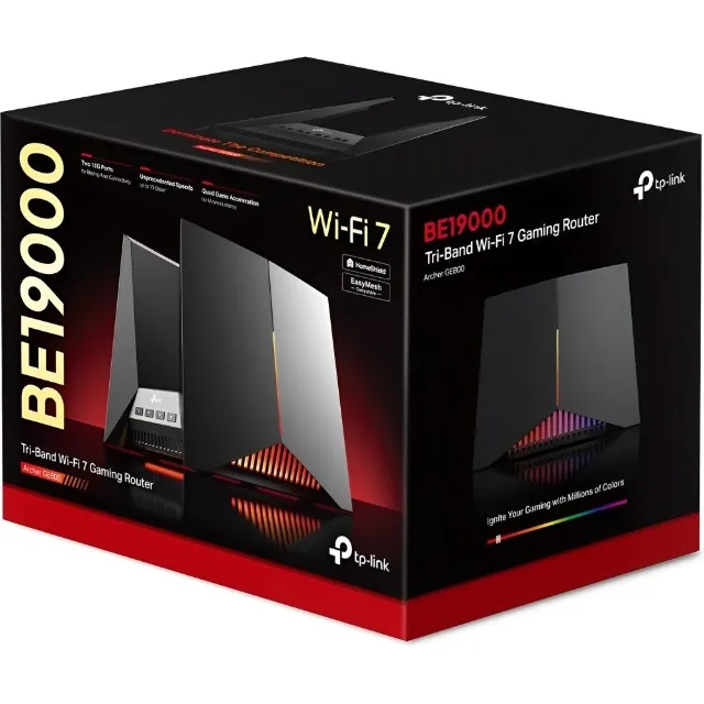 Roteador Gamer TP-Link Archer GE800 RGB Gigabit Tri-Banda Wi-Fi 7 BE19000 - Preto