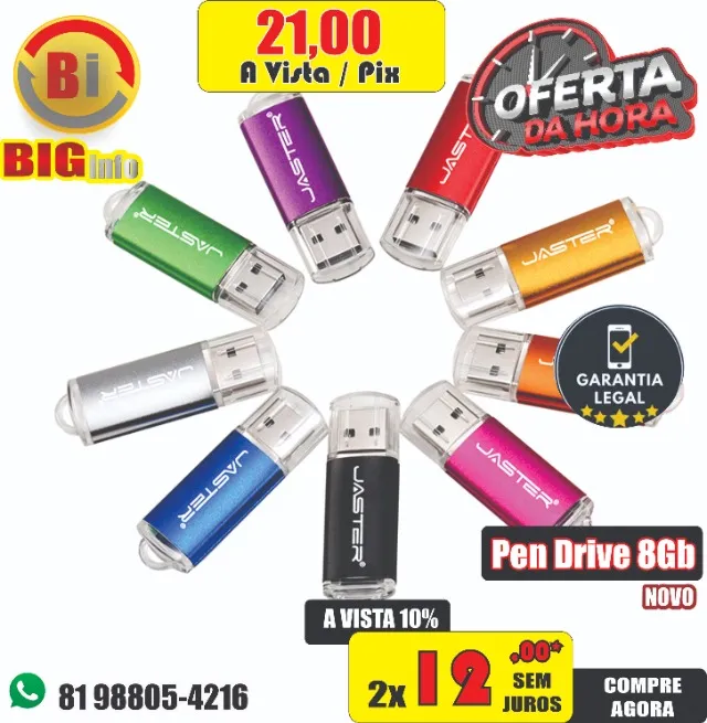Pen Drive Jasen 8GB, Preto Usb 2.0 - Garantia Novo