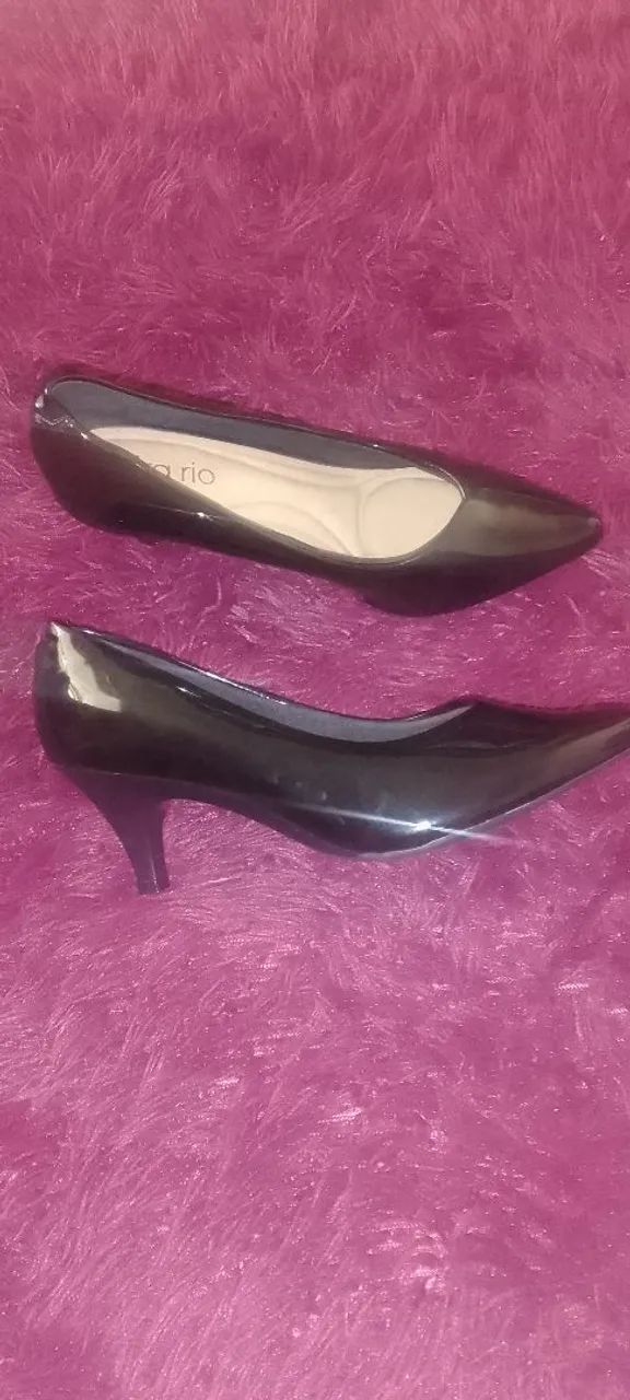 Sapato Scarpin Feminino Verniz Preto Salto Fino 37 Novo