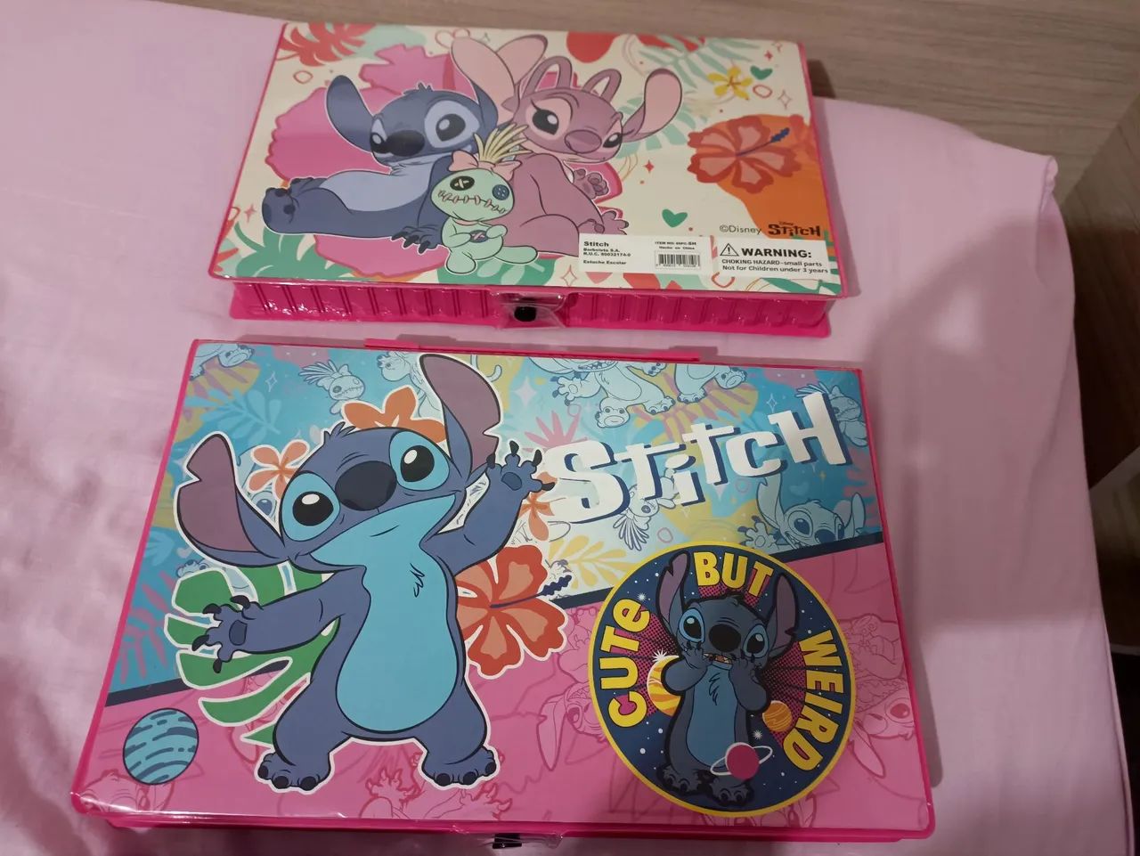 R$49.99 estojo maleta pinturas canetinhas infantil stitch rosa novo pintar os Bob goods - Foto 4