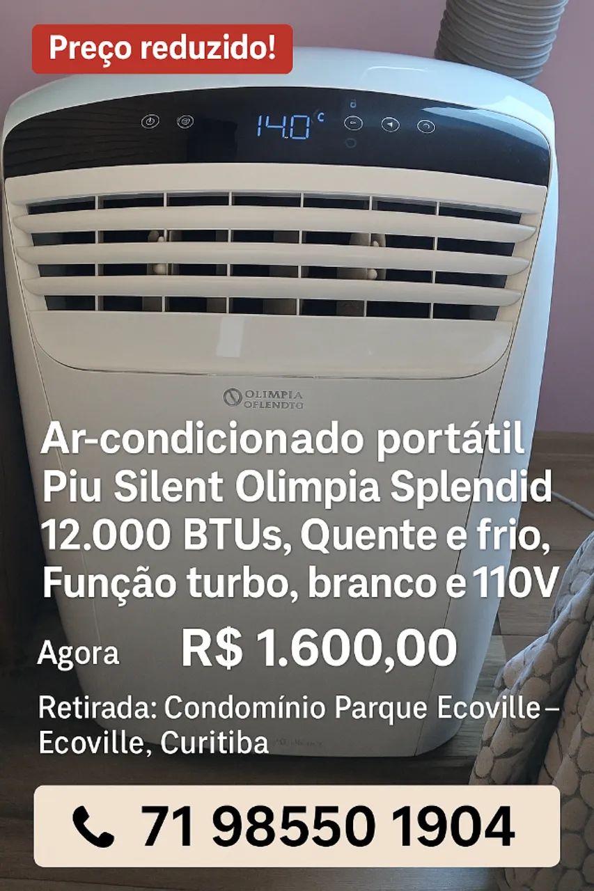 Ar-condicionado Portátil Olimpia Splendid Piu Silent 12 - 12.000 BTUs Quente/Frio