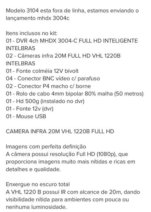 Kit Intelbras 2 Câmeras Full HD 1220b - DVR 4 Canais - 3104 - Foto 5