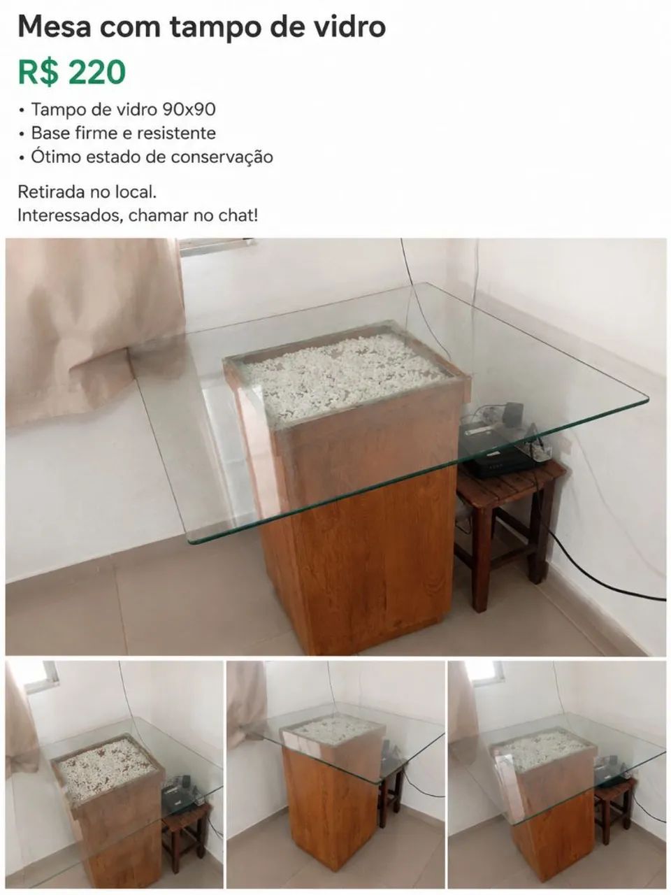Mesa com tampo de vidro 