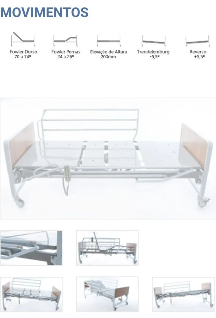 Cama hospitalar de 5 movimentos com controle