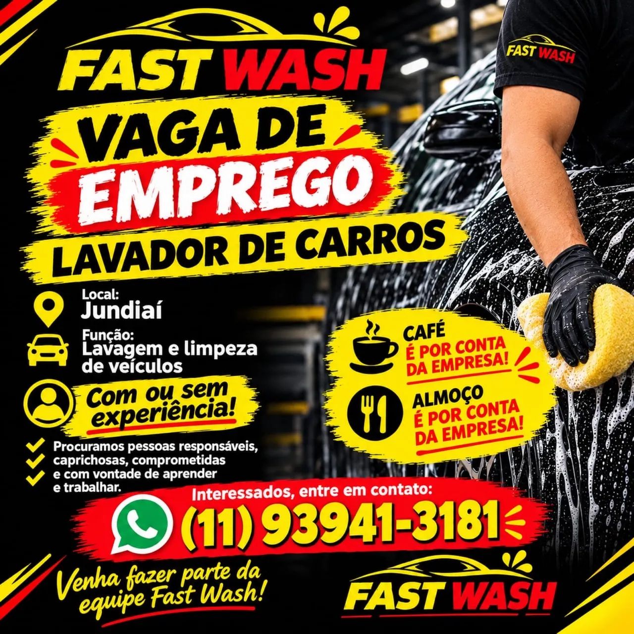 LAVADOR DE CARRO COM OU SEM EXPERIÊNCIA 