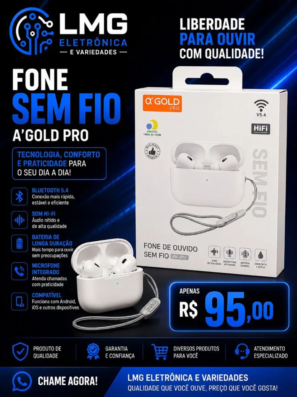 Fone Bluetooth AGold Pro 