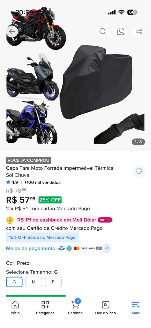 Capa proteção de moto .