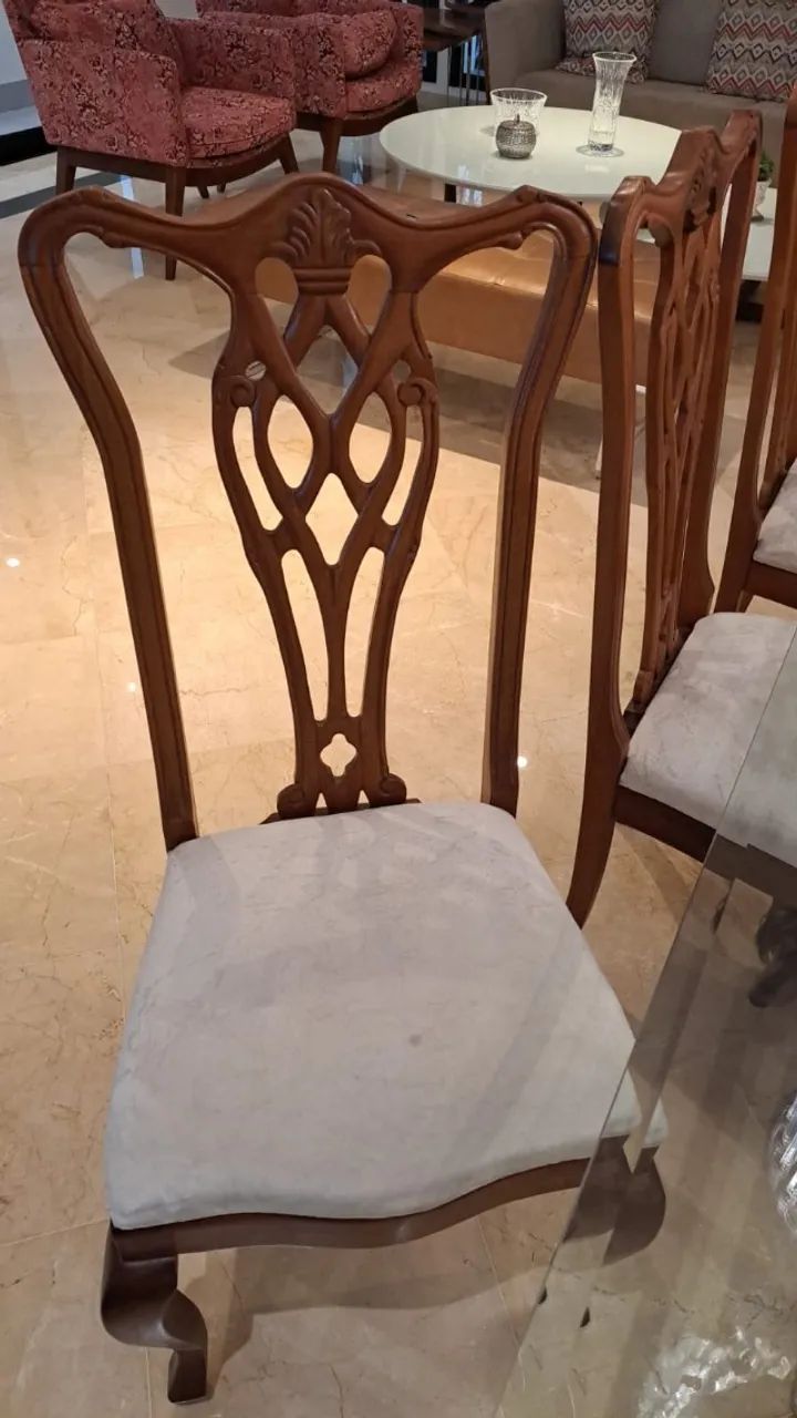 Mesa Jantar Com 8 Cadeiras Tampo De Vidro E Base Marmore - Foto 5