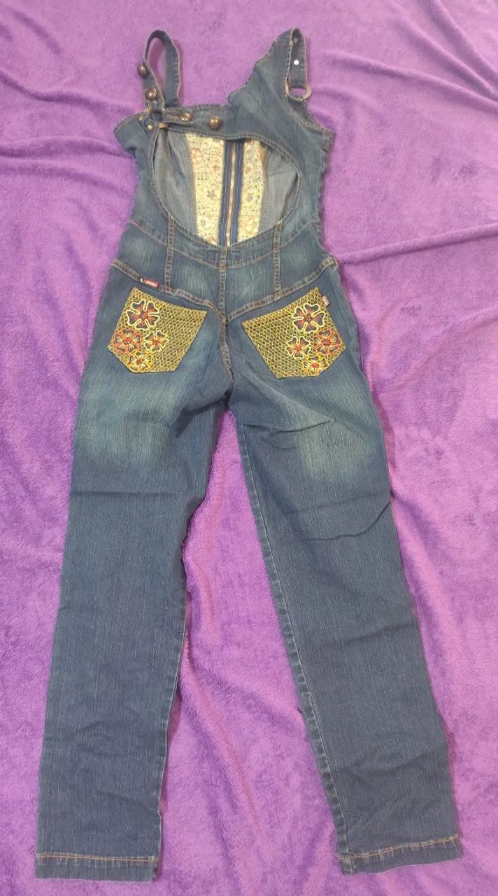 Macacão Jeans Longo Feminino Tam P - Foto 2
