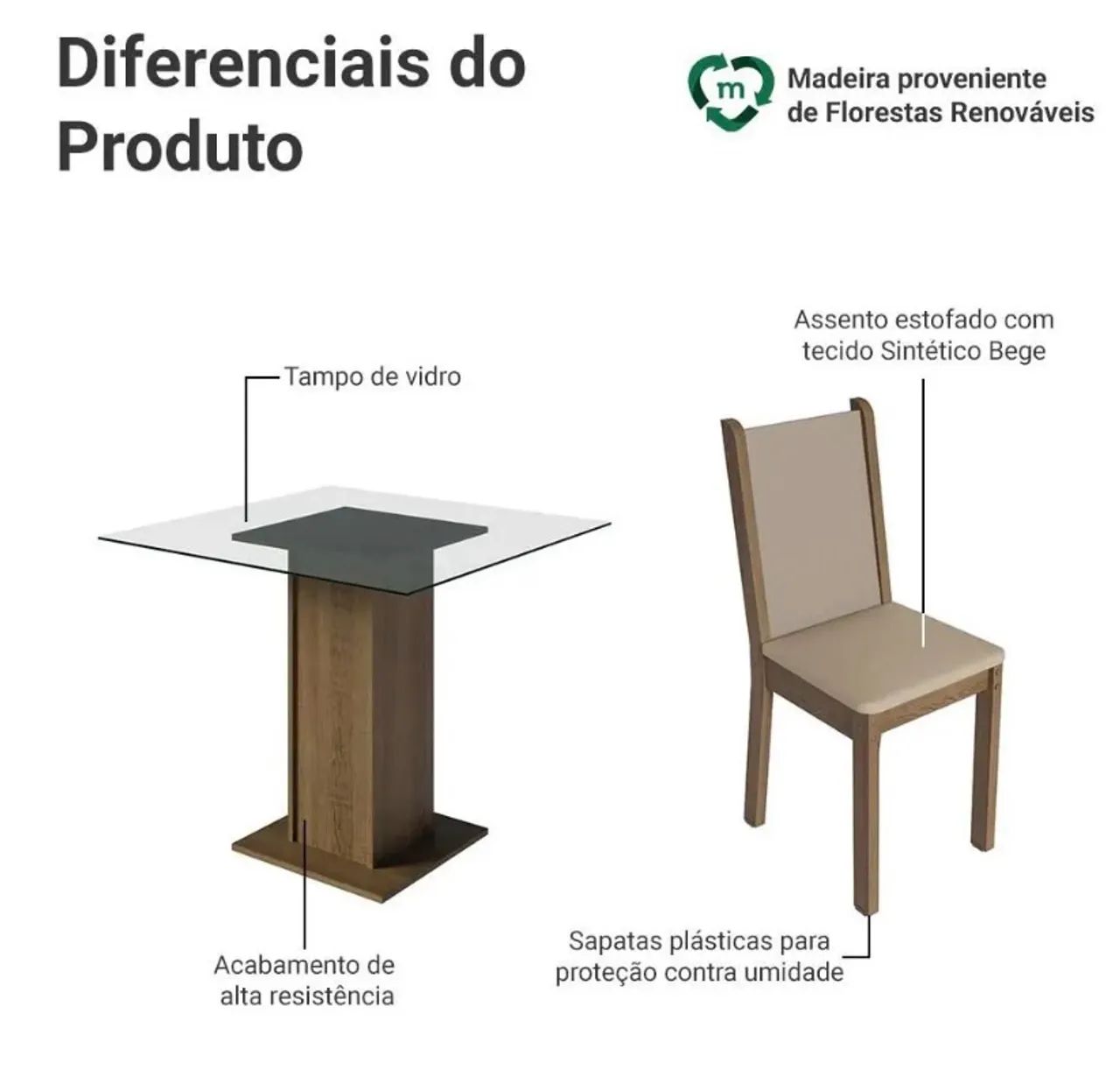 Mesa de jantar com vidro e 4 cadeiras - Foto 3