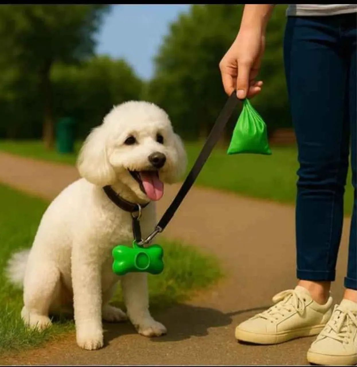 Coleira Peitoral + Guia Ajustável + Suporte c/ Saquinhos - Foto 2