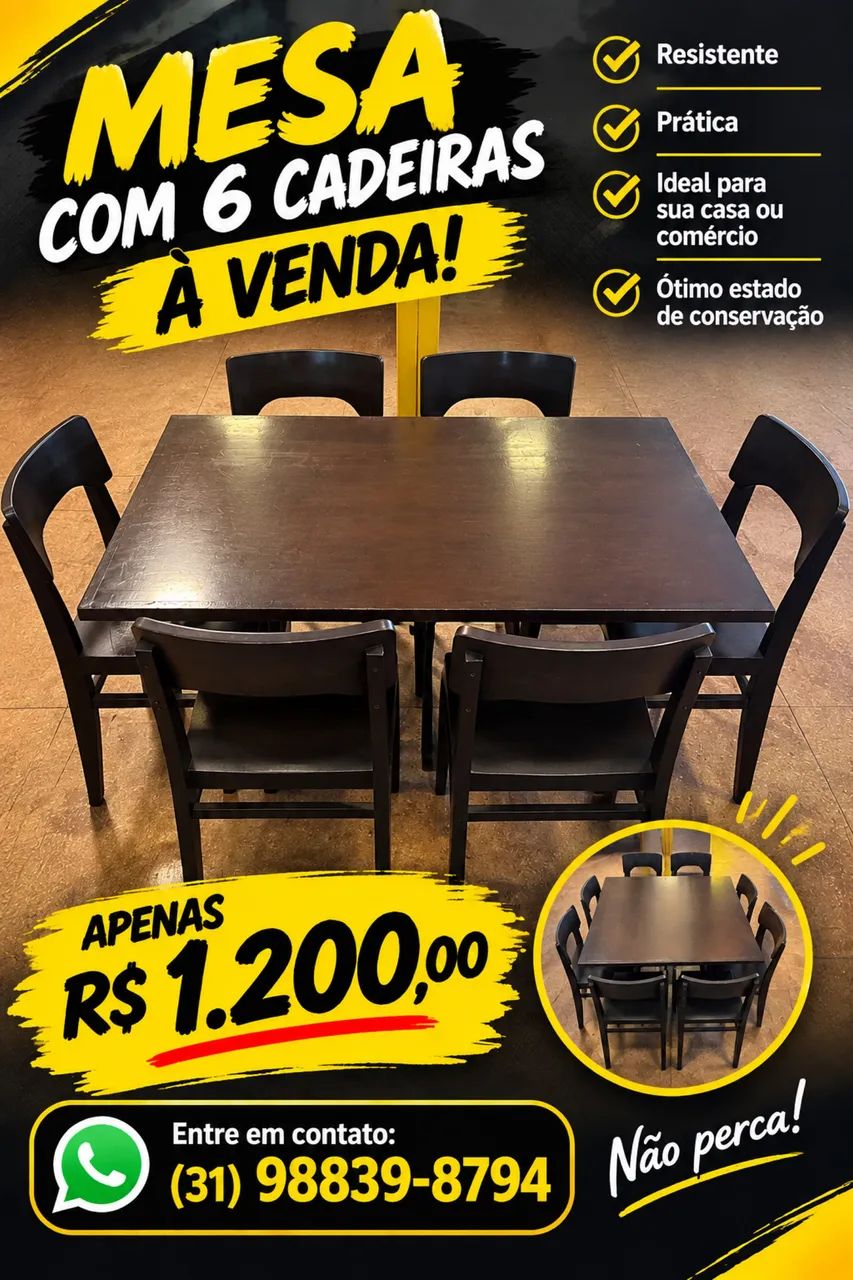Mesa de jantar com 6 cadeiras à venda! - Foto 2