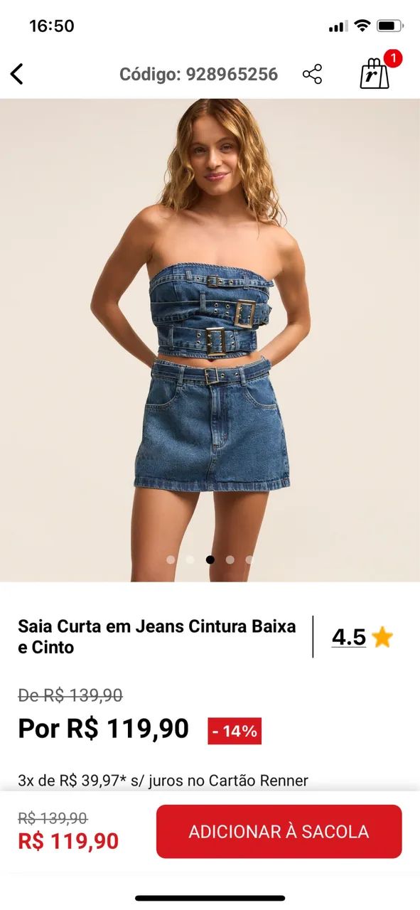 Conjunto Renner - Corset Jeans e Saia Jeans - Foto 2