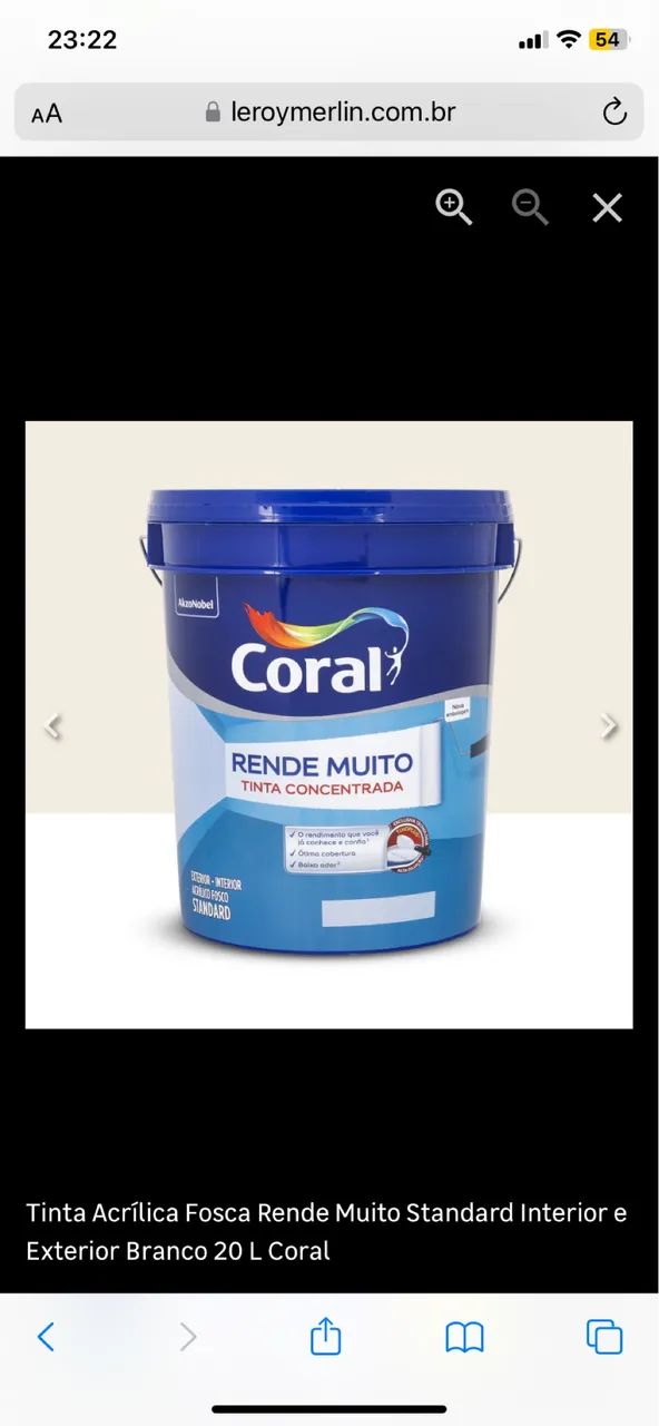 Tinta Acrílica Fosca Rende Muito Coral - 2/3 da disponível - Branca