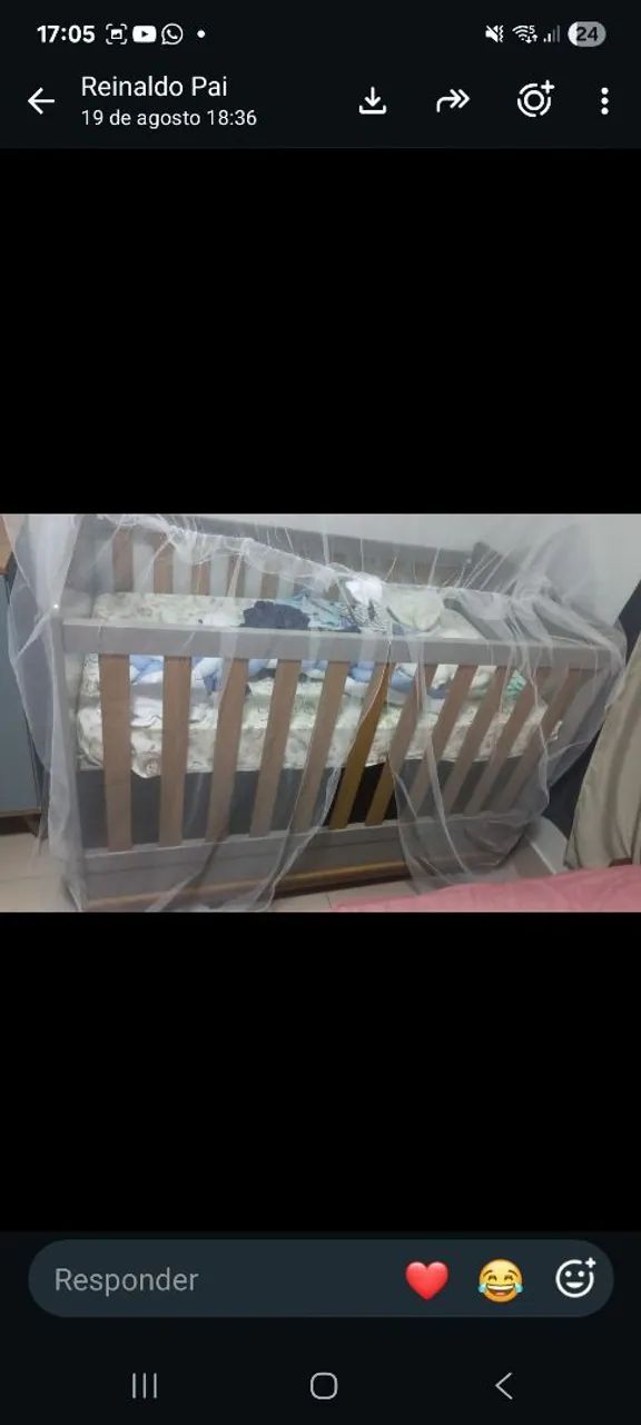 Berço Bebê MDF Cinza com Madeira - Só 2 Meses de Uso + Colchão e Mosquiteiro - Foto 3