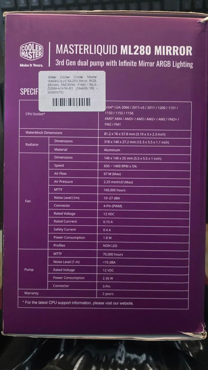 Water Cooler Cooler Master Masterliquid ML280 Mirror  - Foto 3