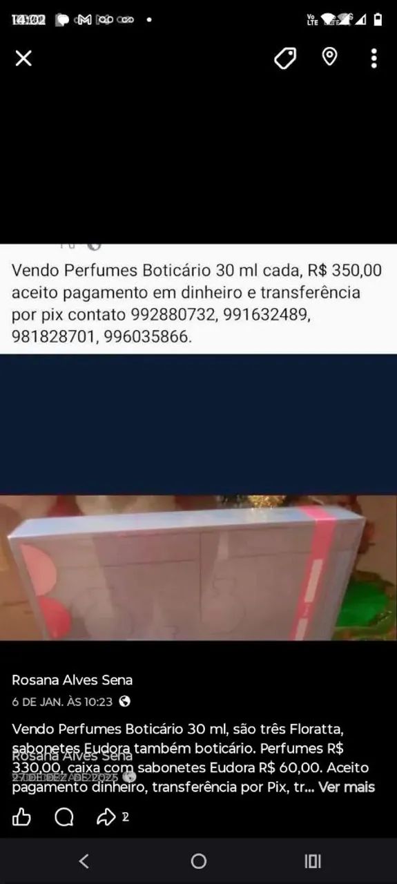 Vendo Perfumes Boticário 30 ml sabonetes Eudora, Floratta três perfumes, quatro sabonetes